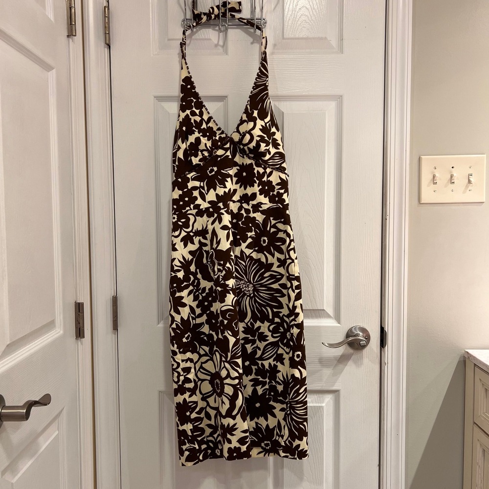 VNTG Donna Ricco Y2K Brown and Cream Floral‎ Halter Mini Dress